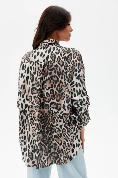 Amelia Leopard Print Oversize Button-Up Blouse