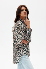 Print Leopard Oversize Long Sleeve Button Blouse for Women