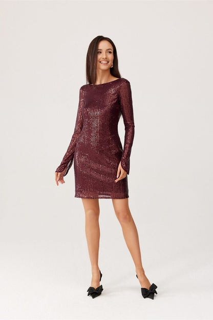 Amelia Sequined Short Evening Dress with Open Back