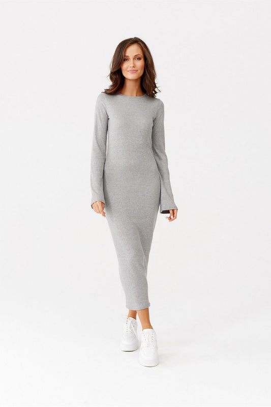 Amelia Ribbed Long-Sleeve Midi Dress